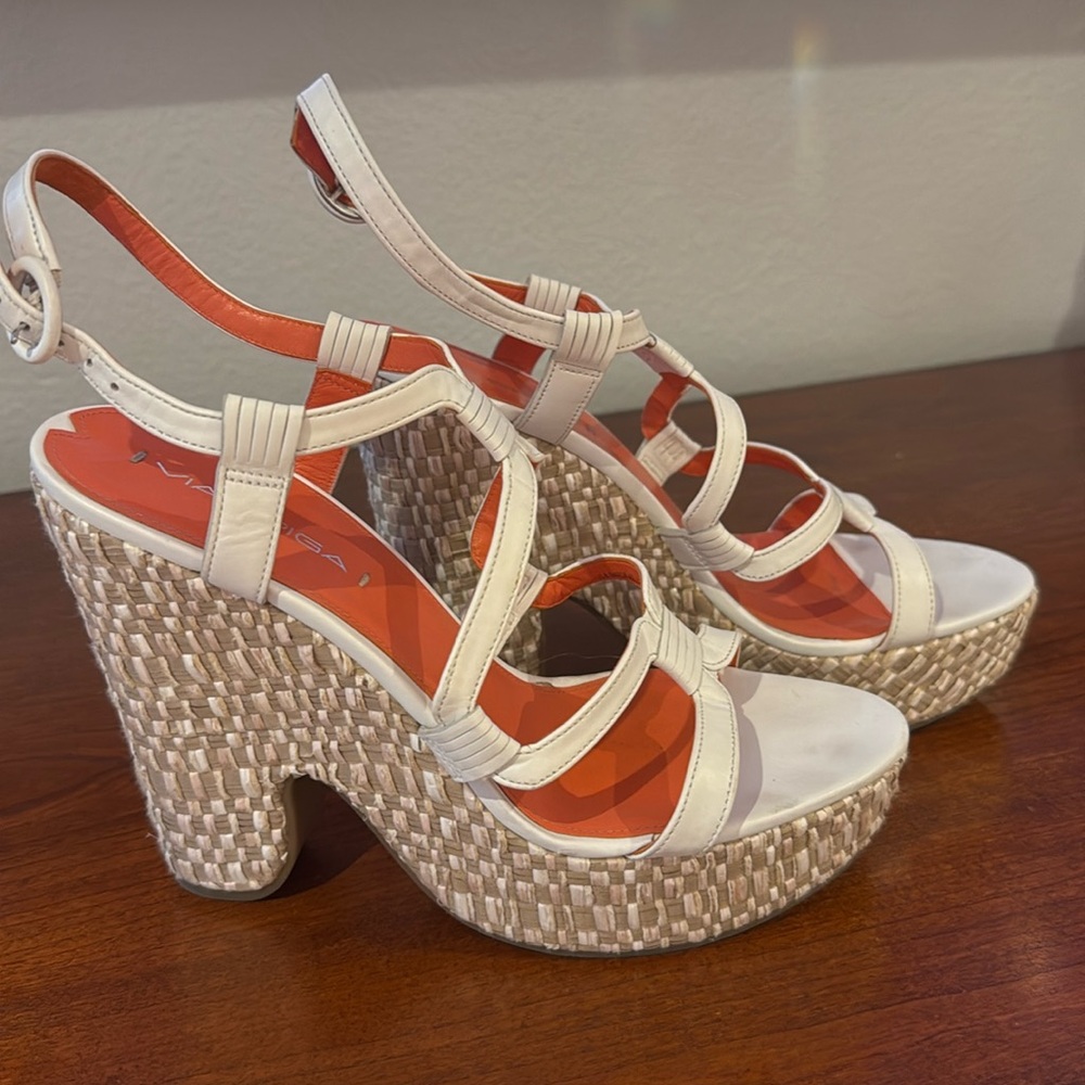 Via Spiga Cai Platform Espadrille Heel. White. women’s Size 8.5